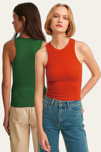 la & vetta Pack of 2 Ribbed Halter Collar Knitted Tank Top