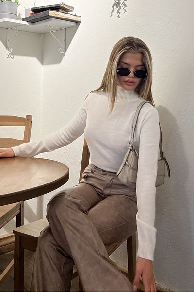 la & vetta White Turtleneck Loose Turtleneck Knitwear Blouse