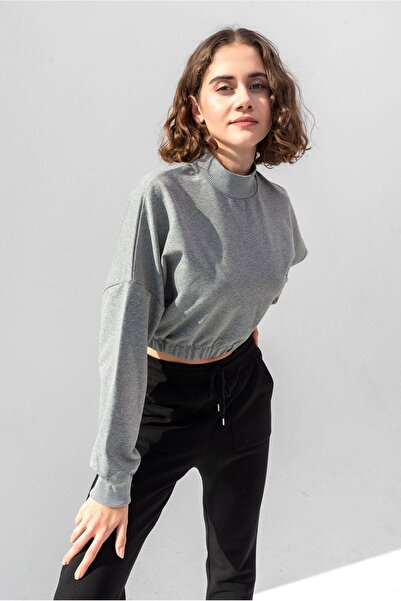 la & vetta Women's Smoked Cotton Crew Neck Crop Sweatshirt