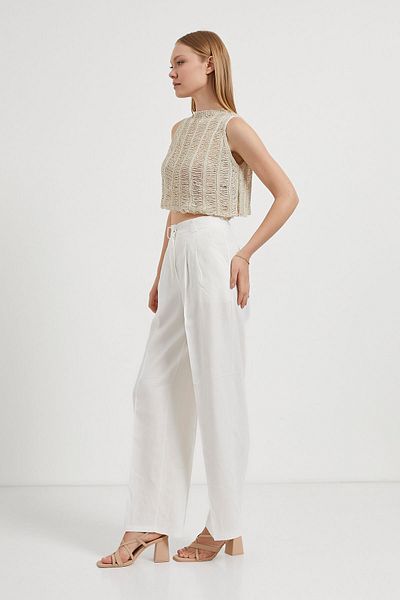 Arma Life Women's Premium Pleated Basic White Palazzo Trousers