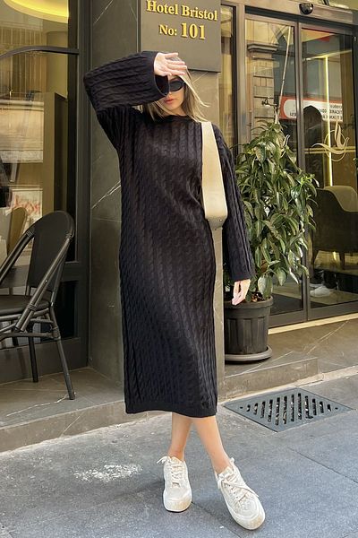 la & vetta Rochie neagră din tricot gros din păr lejer