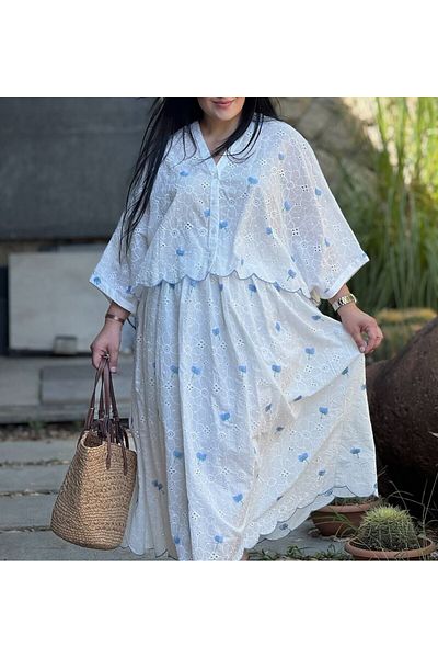 Lavanta Tekstil Floral Embroidered Shirt Skirt Set
