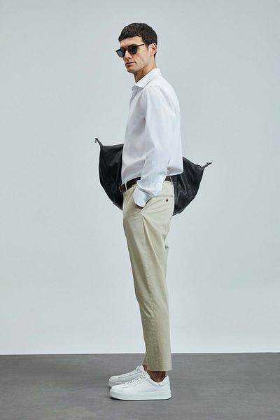 Lufian 111190339 Plus Smart Ανδρικό Παντελόνι Chino Slim Fit Ανδρικό Παντελόνι Μπεζ