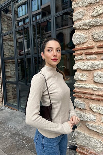 la & vetta Πουλόβερ με ραβδώσεις Milk Coffee Half Turtleneck