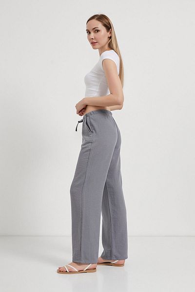 Arma Life Women's Elastic Waist Linen Look Loose Gray Trousers