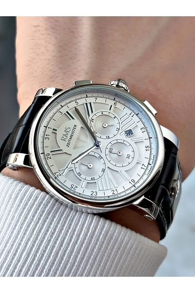 Romanson Functional Leather Cord Black-Silver Color Sapphire Glass Steel Case Men Wrist Watch 1134.03Mr