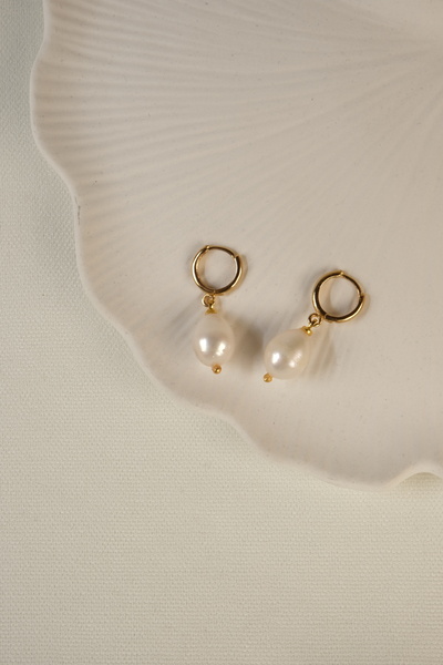 Ladies&Gentlemen Gerçek Inci Detaylı 14k Altın Kaplama Küpe