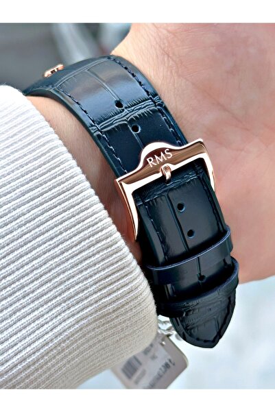 Romanson Functional Leather Cord Navy Blue-Copper Color Sapphire Glass Steel Case Men's Wrist Watch 1134.02Mr