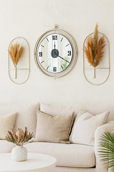 Mgs Duvar saati mat gümüş gri duvar saati ve Çiçeklik seti NOT: PAMPASLAR DAH...