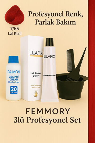 Lilafix LIL’AFIX Profesyonel Saç Boya Seti 7/65 Lal Kızılı %6 (20 Vol) Oksida...