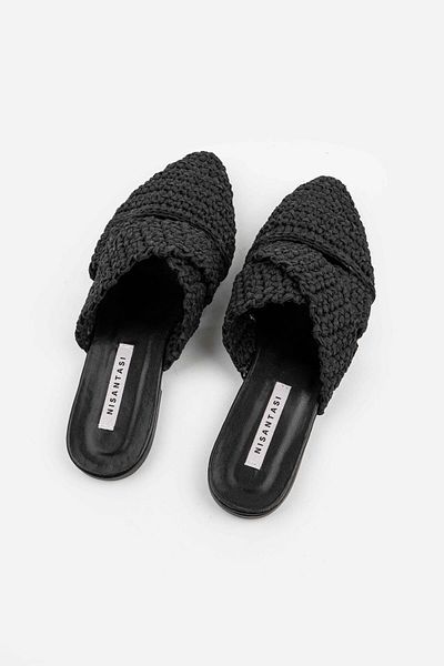 NİŞANTAŞI SHOES Papuci de damă Laila negru tricotat cu bandă încrucișată