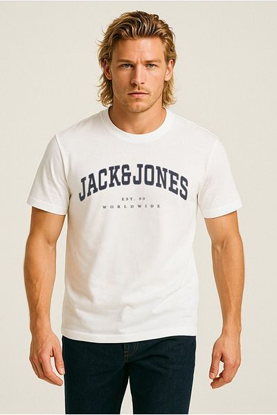 Jack & Jones Тениска с кръгло деколте и лого, бяла