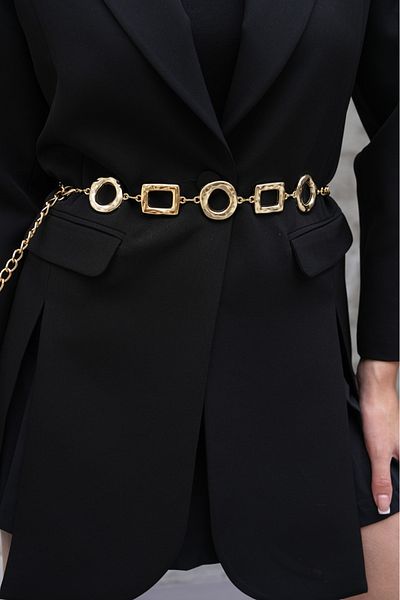 Descoin Square,Round Detailed Gold,Women's Belt,Jacket Belt Pantalon Belt,
