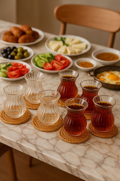 LUMİNA مجموعة من 6 أكواب شاي مخططة من زجاج البوروسيليكات سعة 210 مل
