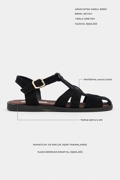 NİŞANTAŞI SHOES Sandale de damă Bird din piele naturală din piele intoarsa neagra cu detaliu de catarama