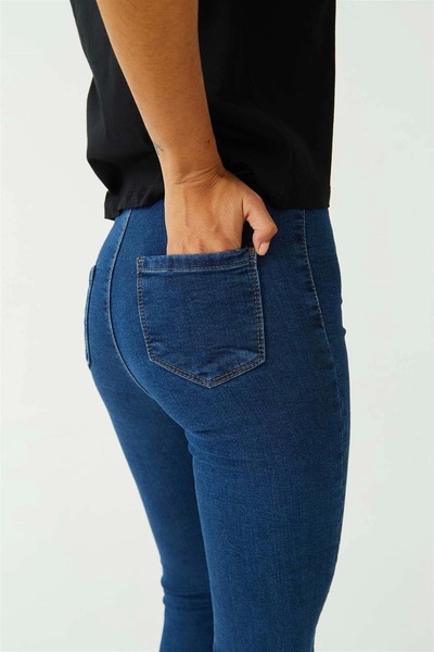 Harmony Dark Blue High Waist Skinny Fit Jeans Lycra Pocketless Front Leggings Pants