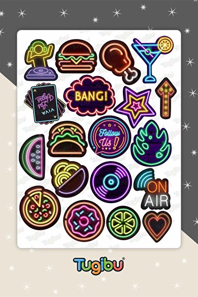 TUGİBU Neon Sticker Set, 50 Neon Stickers, Neon Themed Retro Sticker