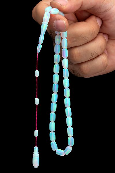 OTTOTESBİH Certified System Tassel 6X10.5Mm Pearlescent Opal Prayer Beads 13Gr Capsule Cut
