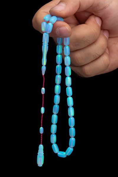 OTTOTESBİH Certified System Tassel 6X10.5Mm Pearlescent Opal Prayer Beads 13Gr Capsule Cut