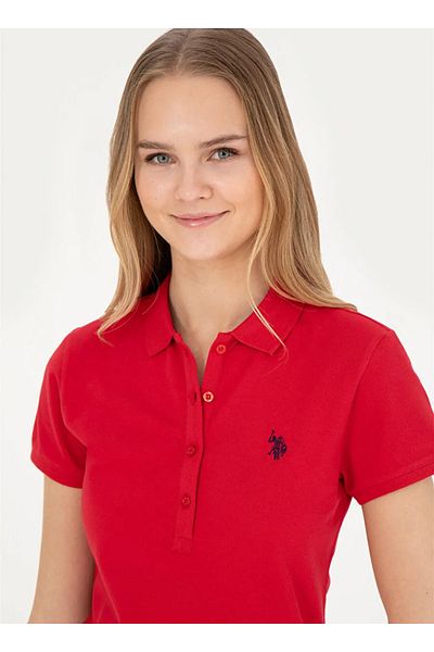 U.S. Polo Assn. BAZA. Polo Assn. Tricou roșu cu gât polo pentru femei - GTP-IY24 DMLS