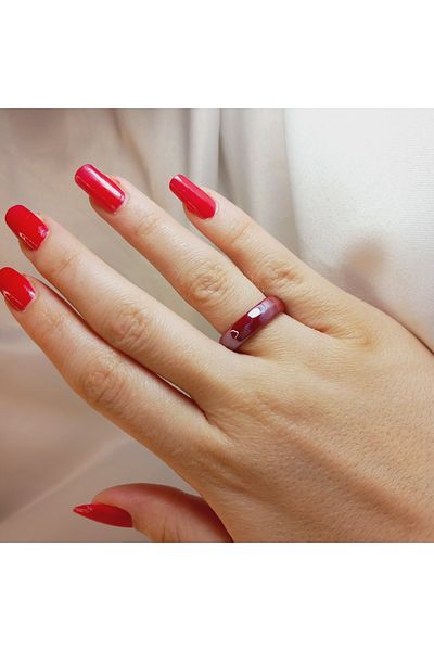 Crystal Atelier Certified Burgundy Natural Agate Stone Evil Eye Ring