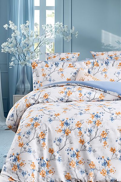 İQON Fitted Sheet Duvet Cover Set Single Branch Blue