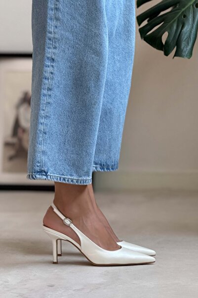 NİŞANTAŞI SHOES Mendy Sedef Mat Kemer Detay Sivri Burun Kadın Topuklu Ayakkabı