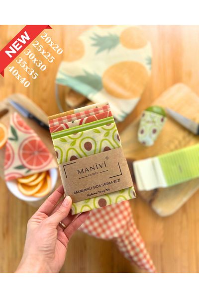 MANİVİ 5 Pieces Waxed Reusable Food Storage Wrap Cloth All Size Meet Pack Wax Cloth