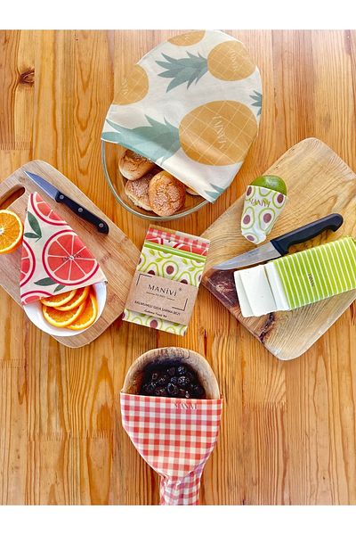 MANİVİ 5 Pieces Waxed Reusable Food Storage Wrap Cloth All Size Meet Pack Wax Cloth