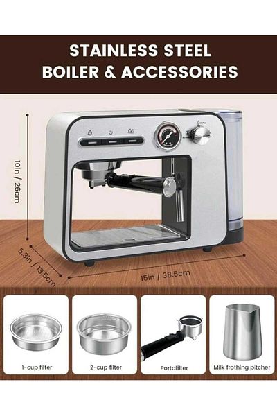 Generic Espresso Machine 20 Bar For Home – Cappuccino & Latte Maker With Milk Frother, Double Cup Shot