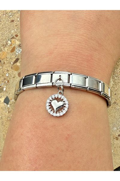 Snartun Zircon Stone Heart Themed Steel Charm and Italian Steel Bracelet I Special Boxed