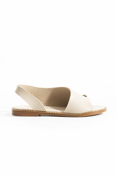 SOLDOY Women's Cream Gold Ring Detailed Daily Sandals and Slippers