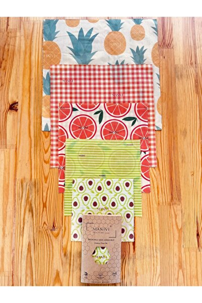 MANİVİ 5 Pieces Waxed Reusable Food Storage Wrap Cloth All Size Meet Pack Wax Cloth