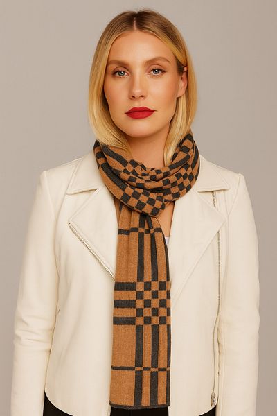 Sebir Moda Knitted Checkered Knitwear Scarf