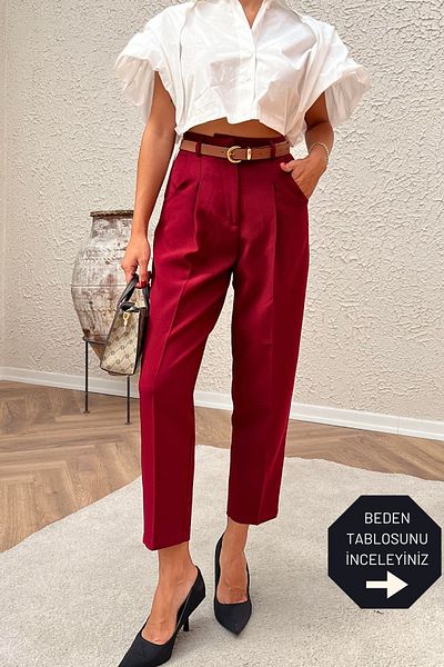 trendalisse Premium Quality Tok Fabric Belted Carrot Trousers