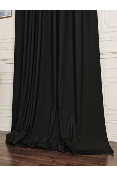 OnyxHome Keten Görünümlü Double Blackout Karartma Perde Siyah