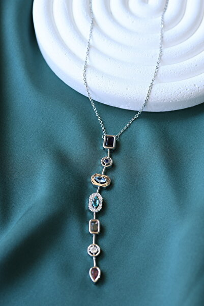 FİRST JEWELRY قلادة فضية من حجر الراين اللون الصلب Y Aura