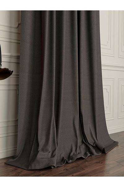 OnyxHome Paris Linen Background Curtain Anthracite Single Wing (Pleatless)
