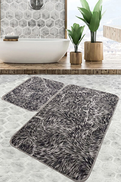 trivago halı Yıkanabilir lüx Kaymaz Taban Toz Leke Tutmaz 2'Li Banyo Paspas S...