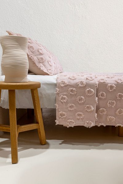 LUSSO Pompom Double Tassel Bedspread Powder 250X260 2 Pillows