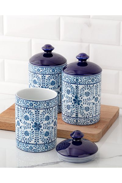 Madame Coco Papillon 3-Piece Spice Rack Set - White/Blue
