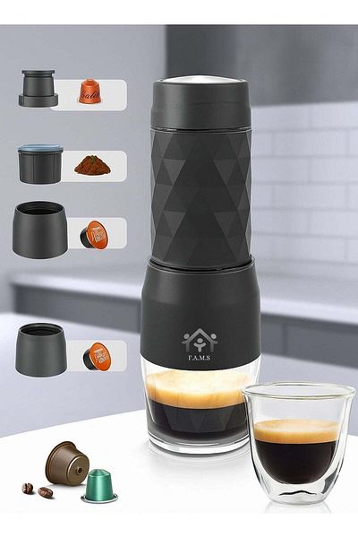 F.A.M.S Portable Espresso Maker 3-in-1 Coffee Powder, Nespresso® & Dolce Gusto® Compatible Capsules, Manual