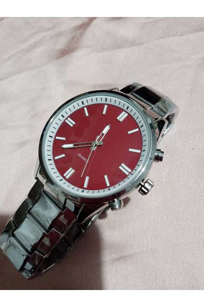 Brality Steel Cord Men's Wrist Watch- Case and Cord Silver Color... Burgundy Dial- 6061