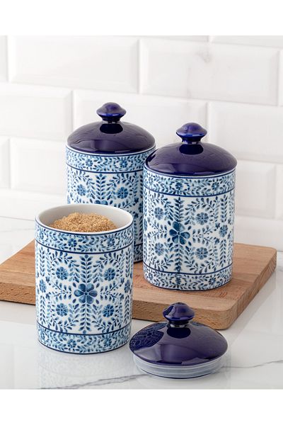 Madame Coco Papillon 3-Piece Spice Rack Set - White/Blue