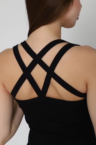 MİO ESTİLO Novelle Cross Strap Ribbed Tank Top