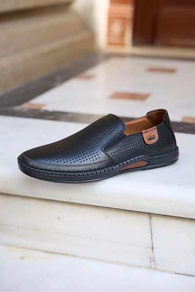Vantaggio Apex Black Leather - Pantofi Confort pentru bărbați perforați