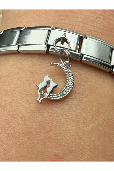 Snartun Zircon Stone Cat Steel Charm and Italian Steel Bracelet I Special Boxed