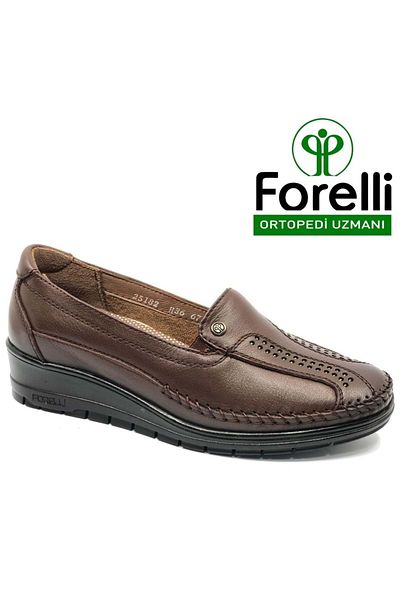 Forelli Morıza Genuine Leather Orthopedic Comfort Women's Casual Shoes Brown
