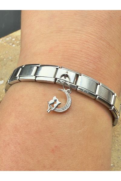 Snartun Zircon Stone Cat Steel Charm and Italian Steel Bracelet I Special Boxed