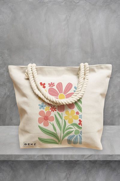 BEKZ Geanta de plaja Boho Style 14, 40x51 cm, Crem, BEKZ®